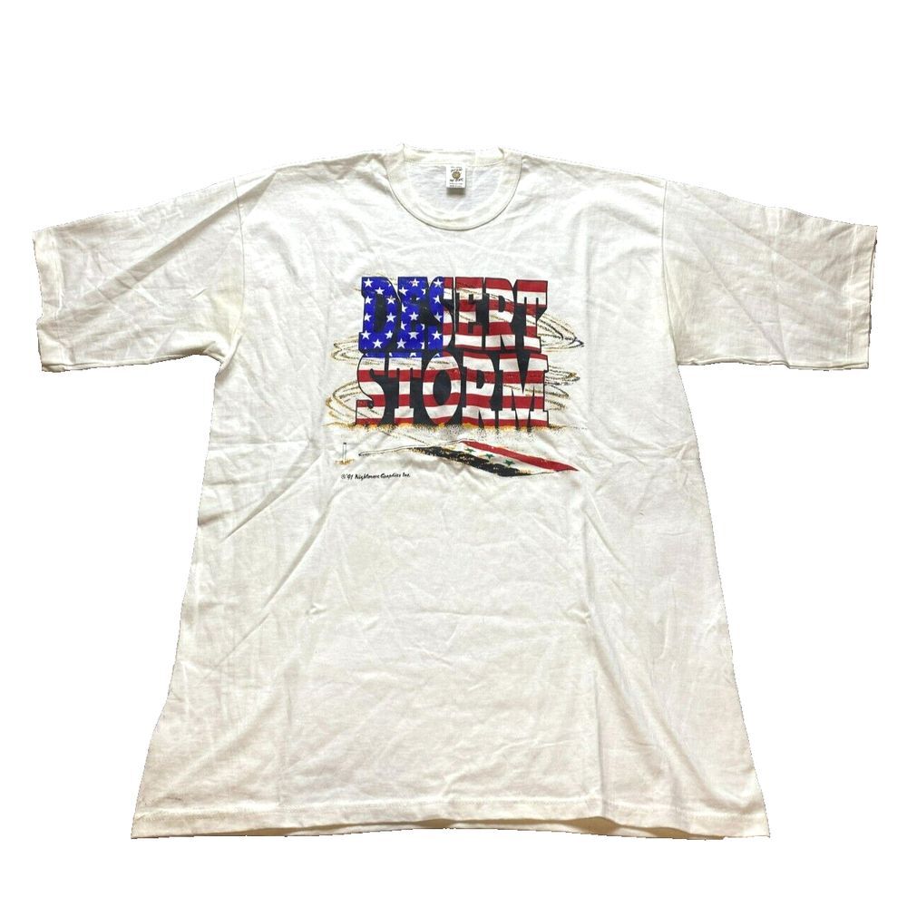 VTG Desert Storm Shirt Adult 2XL White Nightmare USA Flag Single Stitch 90s Mens